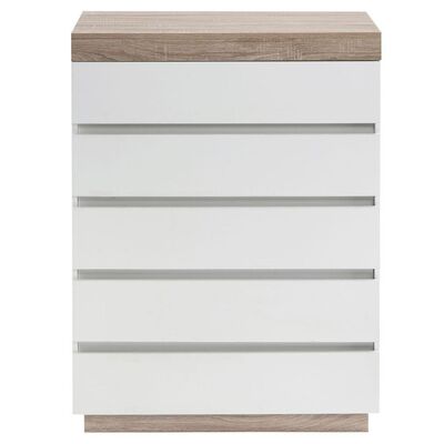 White Wooden Chest of 5 Drawers Tallboy