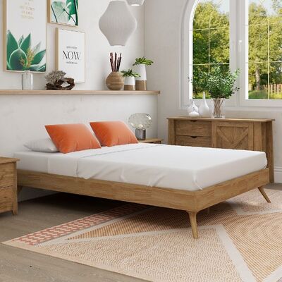 Natural Oak Ensemble Bed Frame Wooden Slat King