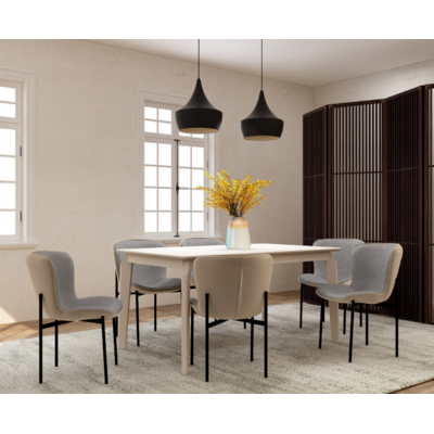 Grey White 7 Piece Dining Set Table and Chairs