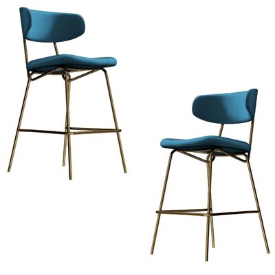 Blue Velvet Barstool with Gold Legs Set of 2