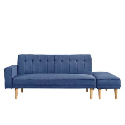 3 Seater Fabric Sofa Bed with Ottoman - Blue