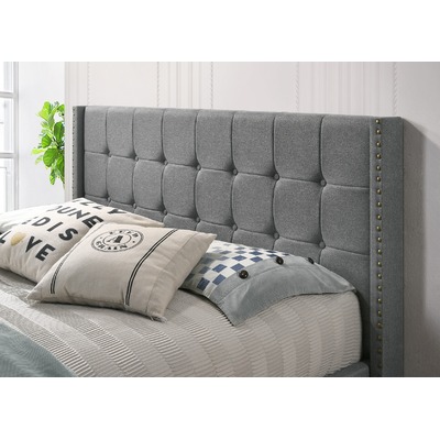 Queen Sized Winged Fabric Bed Frame with Gas Lift Storage in Light Grey