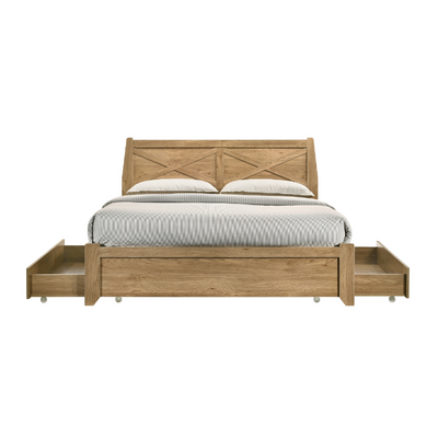 Mica Natural Wooden Bed Frame With Storage Drawers Double
