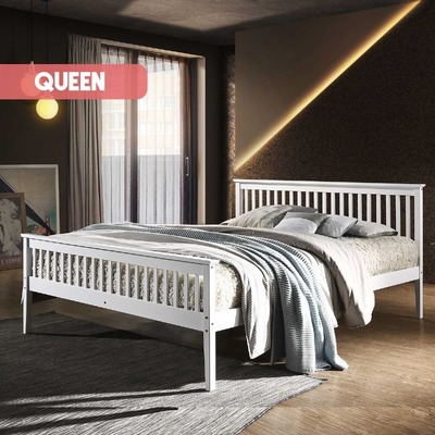 Wooden Bed Frame White - Queen