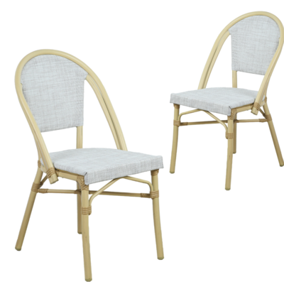 French Flair Outdoor Dining Chair Set-White+Natural 