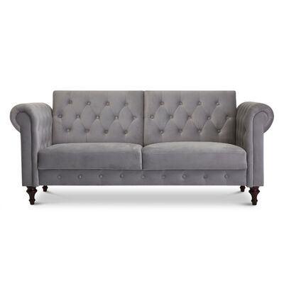Light Grey Velvet 3-Seater Sofa 