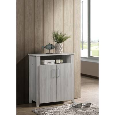 2 Door Shoe Cabinet With Open Shelf In White Oak