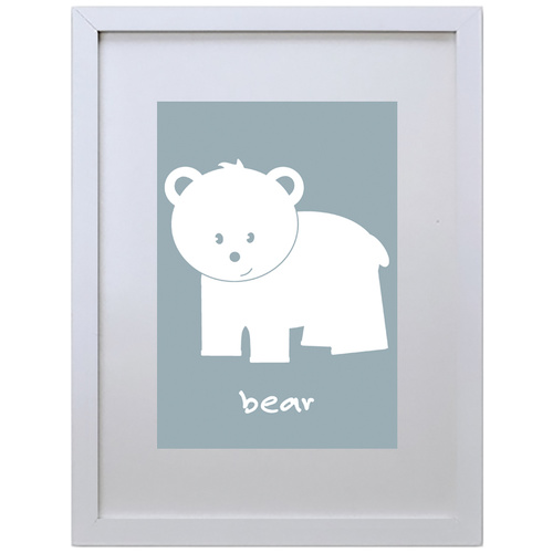 Bear (Blue, 210 x 297mm, White Frame)