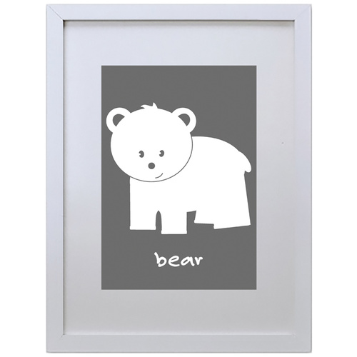 Bear (Grey, 210 x 297mm, White Frame)