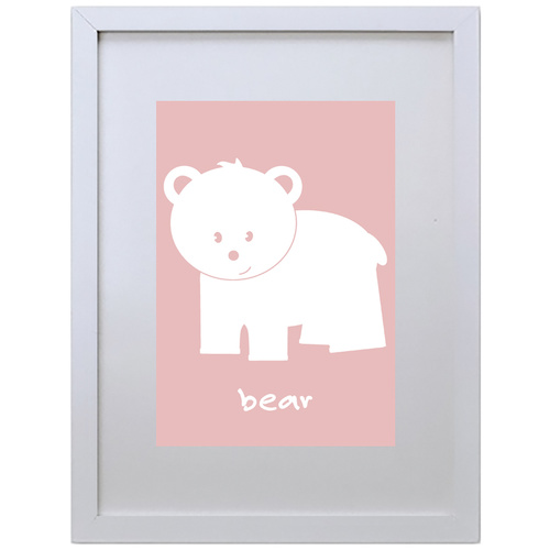 Bear (Pink, 210 x 297mm, White Frame)