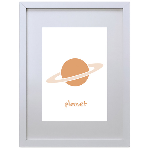 Planet Saturn Space (Orange, 210 x 297mm, White Frame)