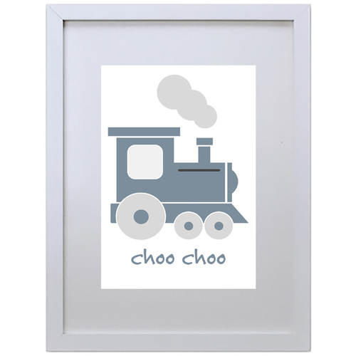 Choo Choo Train (Blue, 210 x 297mm, White Frame)