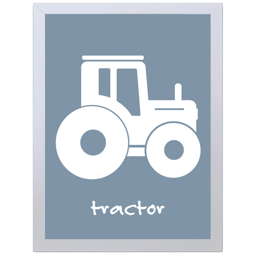 Tractor (Blue, 297 x 420mm, White Frame)