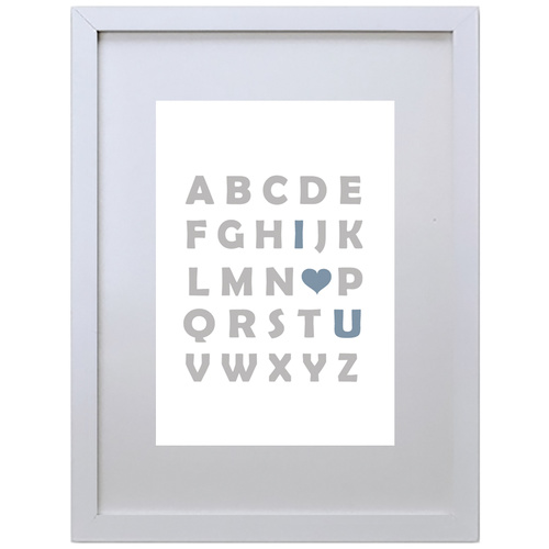 Alphabetic I Love U (Gray-Blue, 210 x 297mm, White Frame)