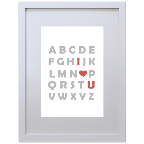 Alphabetic I Love U (Gray-Red, 210 x 297mm, White Frame)