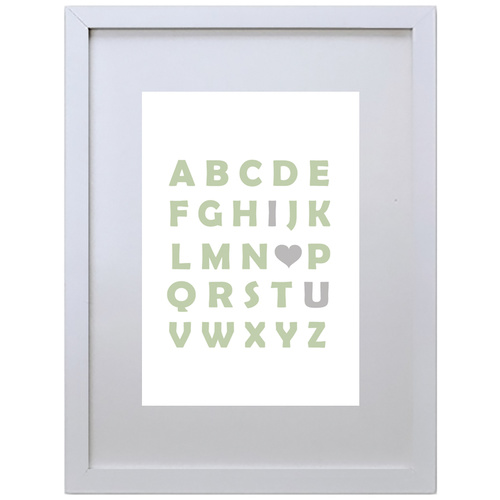 Alphabetic I Love U (Green-Gray, 210 x 297mm, White Frame)