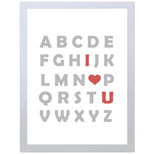 Alphabetic I Love U (Gray-Red, 297 x 420mm, White Frame)