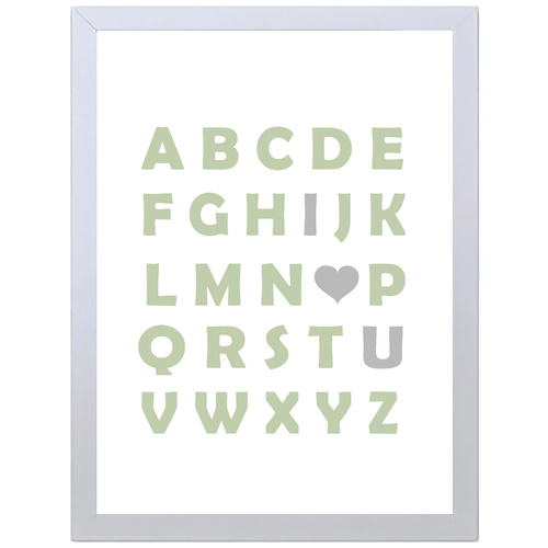 Alphabetic I Love U (Green-Gray, 297 x 420mm, White Frame)