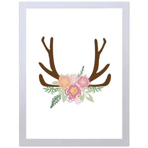 Antlers Roses Watercolor (297 x 420mm, White Frame)
