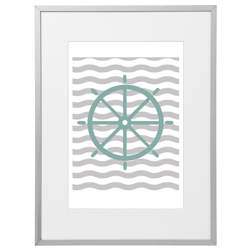Nautical Boat Wheel  (210 x 297mm, White Frame)