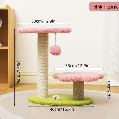 Pink Compact Cat Climbing Frame with Dual-Level Sisal Posts and Playful Design â