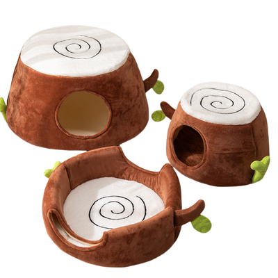 M Convertible Tree Stump Cat Bed - Foldable, Dual-Use, Four-Season Pet Nest