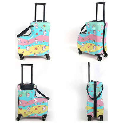 Colorful Kids Ride-On Luggage  20-Inch Cartoon Travel Suitcase with Footrest
