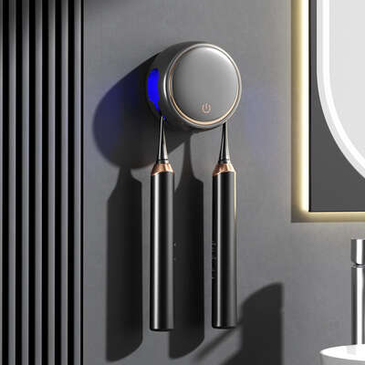 Black Round UV-C Toothbrush Sterilizer - Dual-Slot, Wall-Mounted, USB Rechargeable