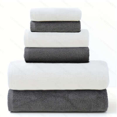 Premium Gray & White Cotton Towel Set - Ultra Soft (6 Pcs)
