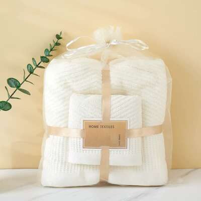Beige Diagonal Stripe Towel Set - Bath & Face Towels