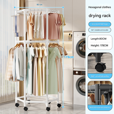 White double layer Rotating Portable Garment Rack - Rolling Clothes Stand