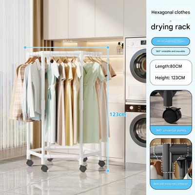 White single layer 360° Rotating Portable Garment Rack - Rolling Clothes Stand