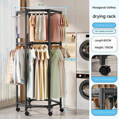 Black double layer Rotating Portable Garment Rack - Rolling Clothes Stand