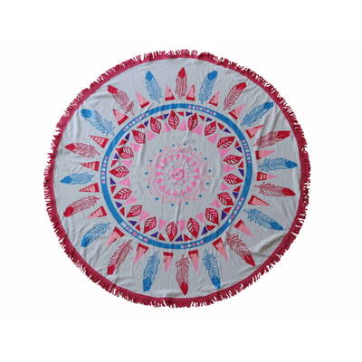 Round Beach Towel 150cm Printed Feather Pink