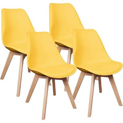 Dining Chair 4 Pcs Set Dining Chair - Yellow Wooden Frame Pu