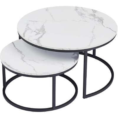 Nesting Coffee Table Faux Marble Small Round Coffee Tables - White