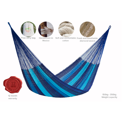  King Size Cotton Mexican Hammock in Caribbean Blue Colour