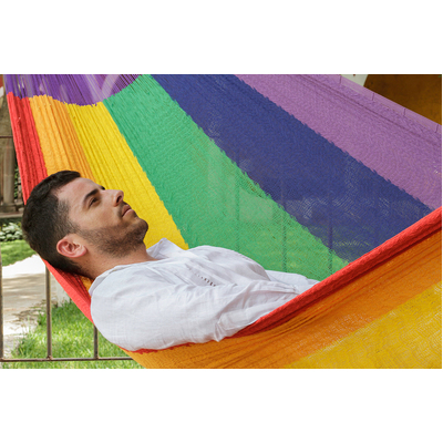  King Size Cotton Mexican Hammock in Rainbow Colour