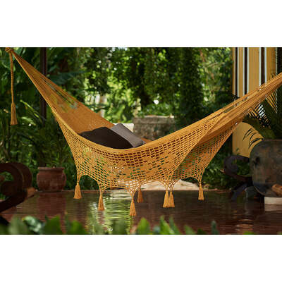 King Size Outdoor Cotton Mexican Hammock In Mustard