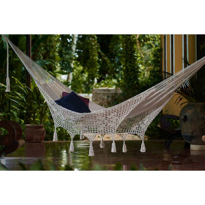 Cotton Hammock With Crocheted Tassels - Queen Size Marble