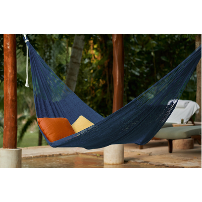 King Size Outdoor Cotton Mexican Hammock In Blue