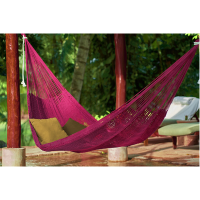 King Size Outdoor Cotton Mexican Hammock In Mexican Pink