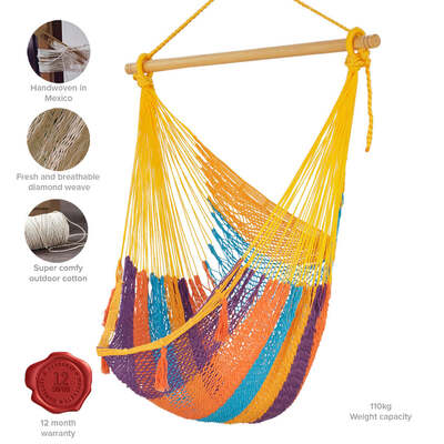 Extra Large Outdoor Cotton Mexican Hammock Chair in Alegra Colour