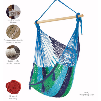 Extra Large Outdoor Cotton Mexican Hammock Chair in Oceanica Colour