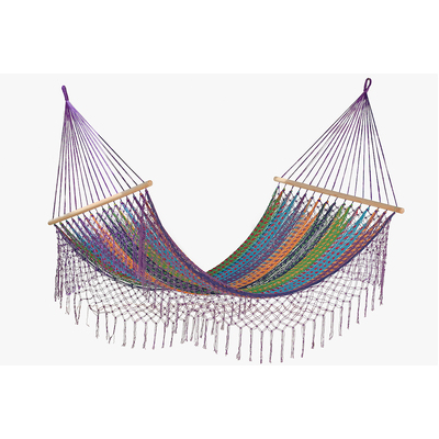 Queen Size Outdoor Cotton Mexican Resort Hammock With Fringe in Colorina Colour