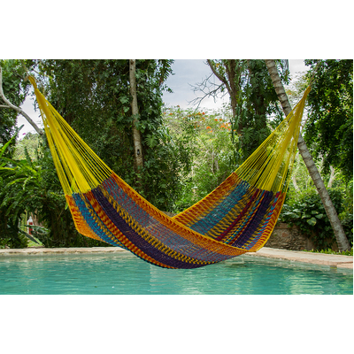 King Size Outdoor Cotton Mexican Hammock in Confeti Colour