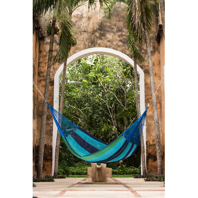 King Size Outdoor Cotton Mexican Hammock in Oceanica Colour
