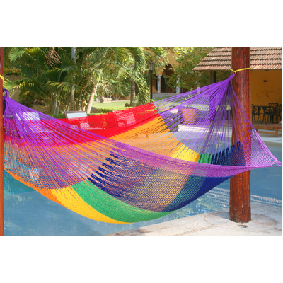  King Size Outdoor Cotton Mexican Hammock in Rainbow Colour