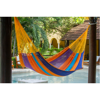 Mayan Legacy Queen Size Outdoor Cotton Mexican Hammock in Alegra Colour
