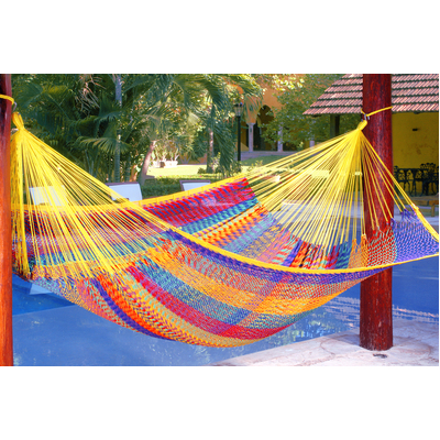  Queen Size Outdoor Cotton Mexican Hammock in Confeti Colour